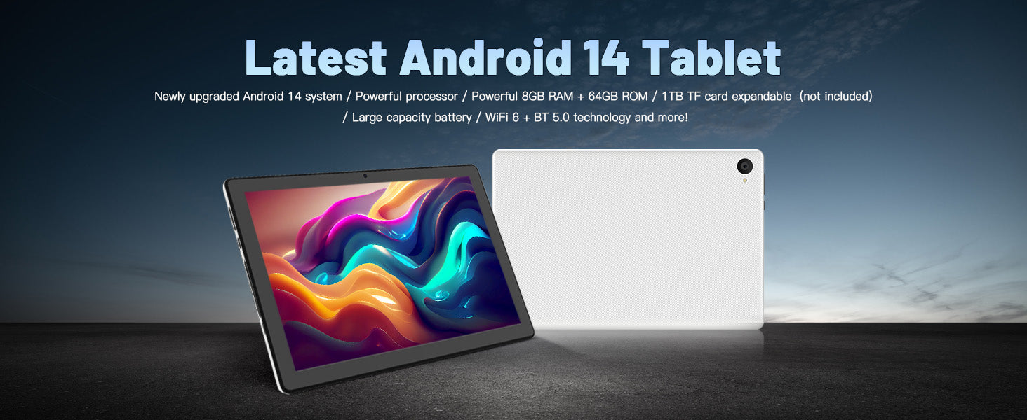 URAO C11 Tablet 10.1 Inch Android 14 Phablet 8GB RAM 64GB ROM (1TB TF) Widevine L1 HD Octa-Core 2.0 GHz WiFi 6 Bluetooth 5.0