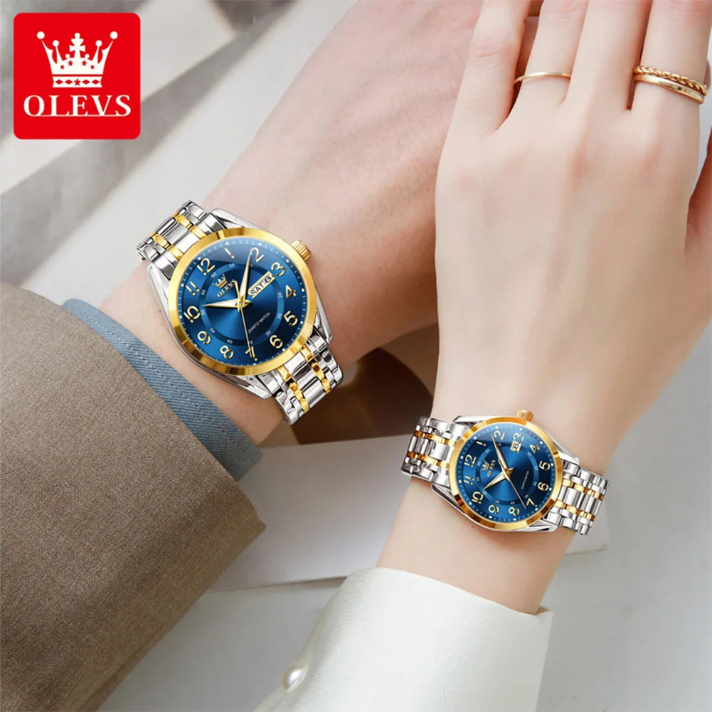 OLEVS 3666 Couple Watch Luxury Original Fashion Brand Waterproof Luminous Quartz Watch Man And Woman Watches Calendar Design