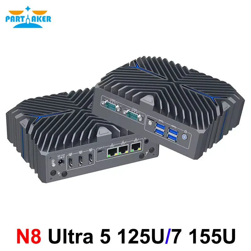 Partaker Industrial PC 14th Gen Ultra 5 125U Ultra 7 155U Win11 Pro 4K 3 x HD 3 x LAN Type-C Digital Signage Fanless AI Mini PC
