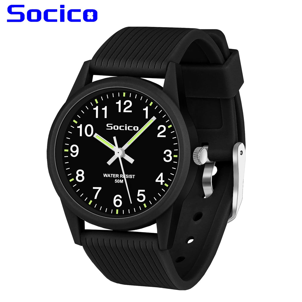 SOCICO Kids Analog Watches for Girls Boys Watches with Soft Band Learning Time 50M Waterproof Children Watch for Gift Ages 4-12