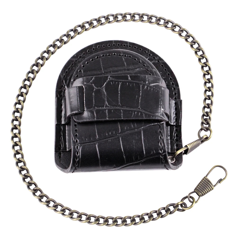 Black Brown Cover Vintage Classic Pocket Watch Box Fashion Male Holder Storage Case Coin Purse Pouch Bag With Chain
