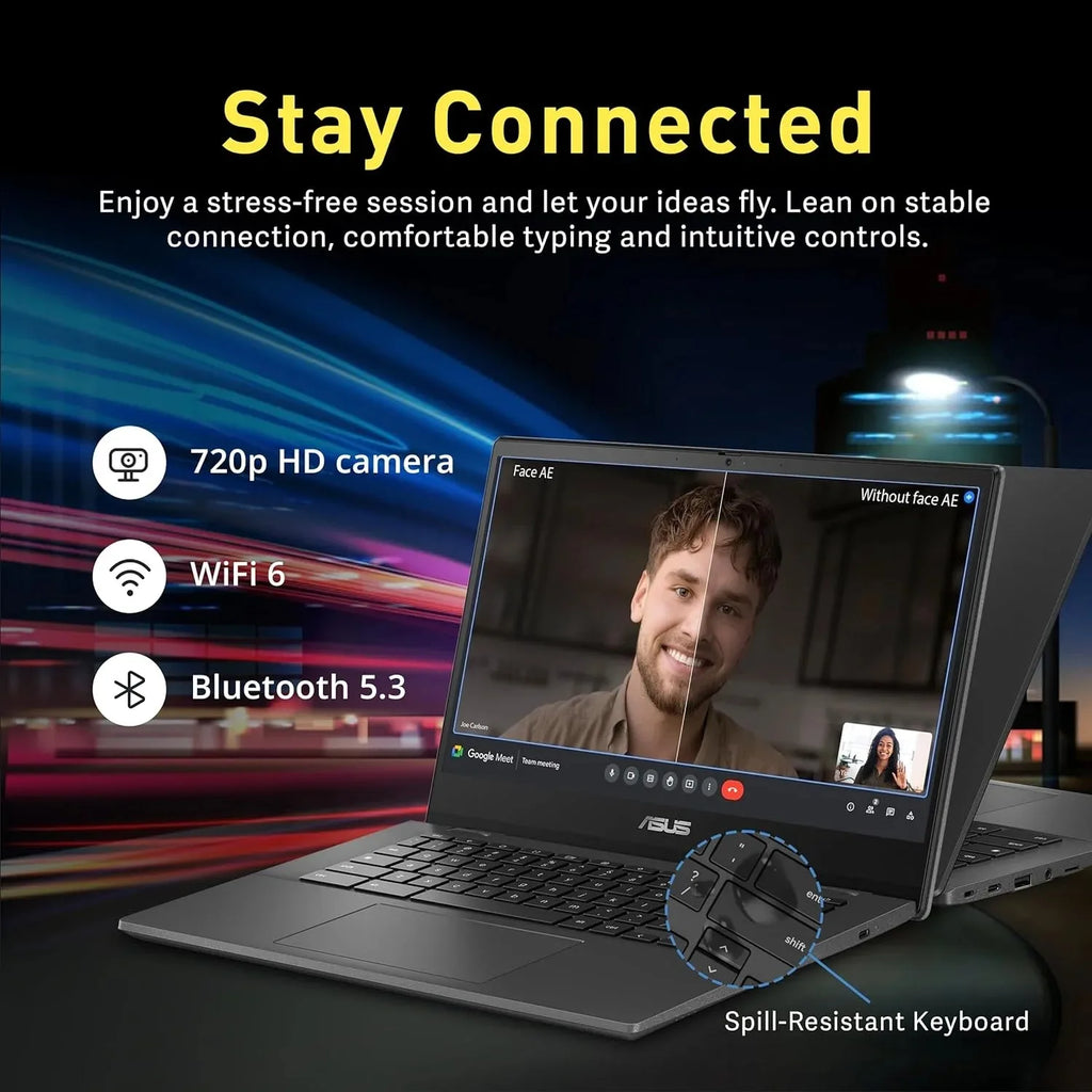 ASUS Chromebook 14" Business Laptop,MediaTek Kompanio 520,4GB RAM,320GB Storage(64GB eMMC+256GB SD Card),Gray,Chrome OS