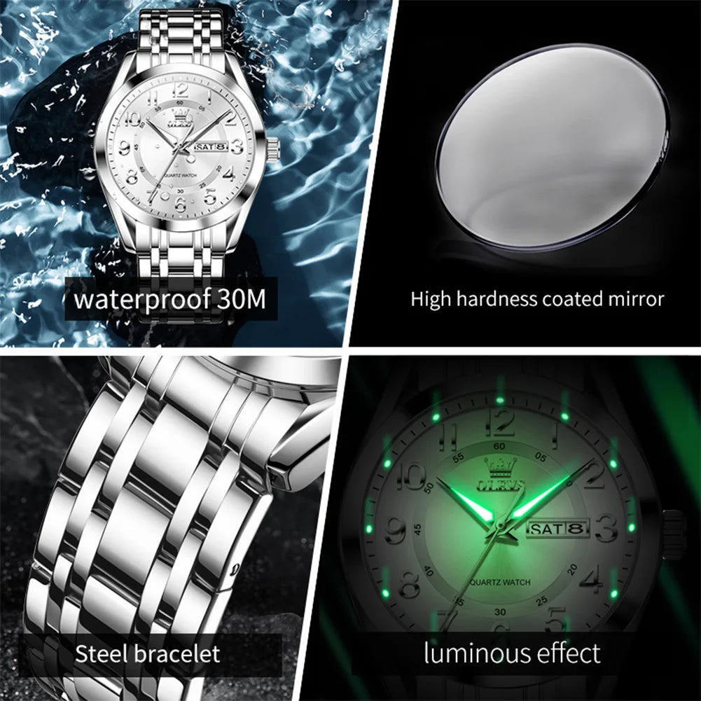 OLEVS 3666 Couple Watch Luxury Original Fashion Brand Waterproof Luminous Quartz Watch Man And Woman Watches Calendar Design