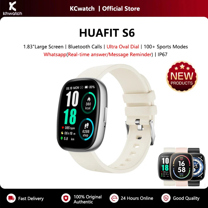 KHwatch S6 Man Watches 1.83" Screen IP67 Sport Waterproof Watches Bluetooth Call  Voice Assistant Digital Watch For Boy Teen Man