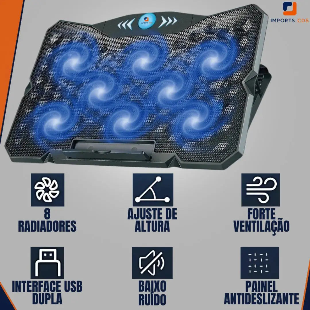 Oberon ORSP252 USB 8 Fan Cooler Support Notebook Adjustable Height Angulo Adjustable Base Cooling 12 by 19 Inch