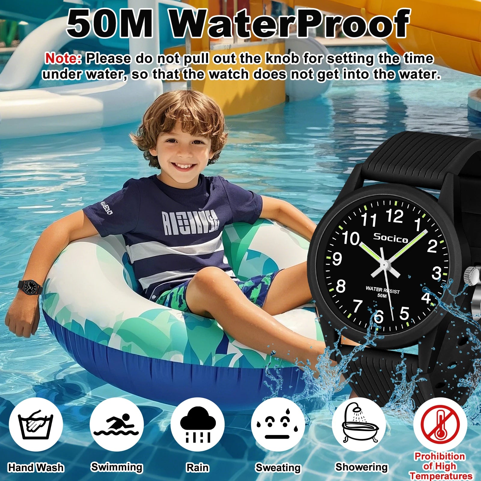 SOCICO Kids Analog Watches for Girls Boys Watches with Soft Band Learning Time 50M Waterproof Children Watch for Gift Ages 4-12