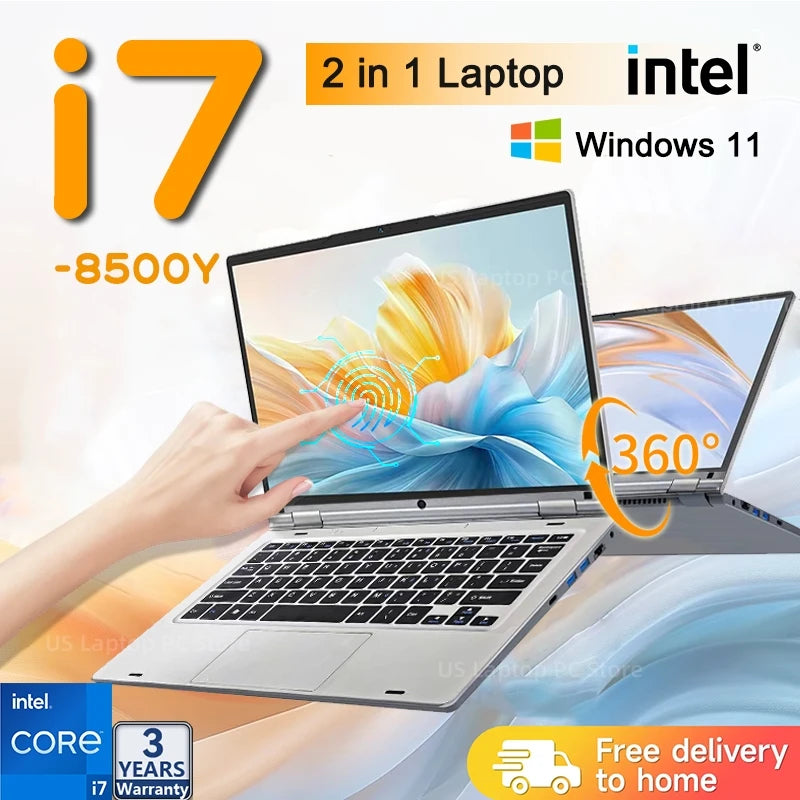 2 in 1 mini Laptop Computer Portable Touch Screen 11.6" Intel i7-8500Y 8GB 1TB Windows 11 Pro Office Learning Tablet PC Notebook