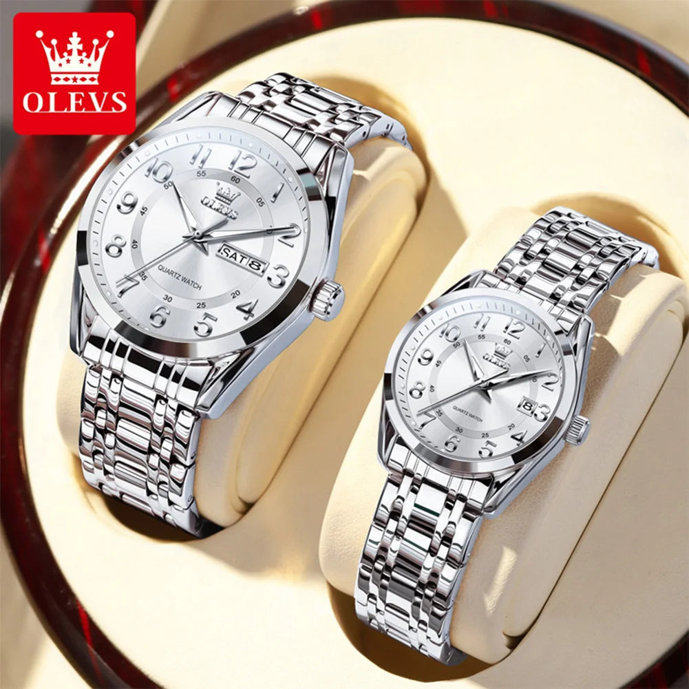 OLEVS 3666 Couple Watch Luxury Original Fashion Brand Waterproof Luminous Quartz Watch Man And Woman Watches Calendar Design