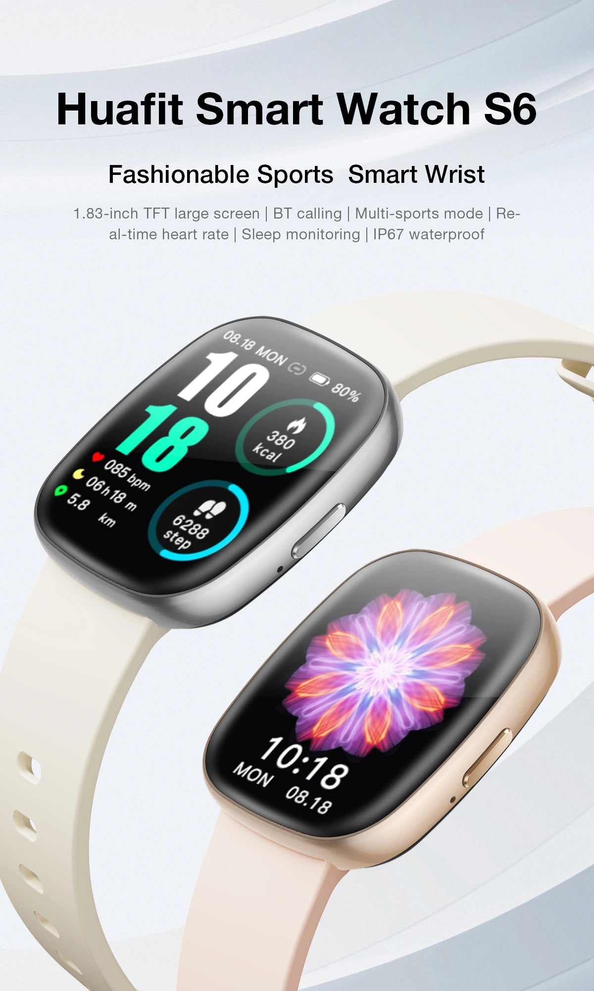 KHwatch S6 Man Watches 1.83" Screen IP67 Sport Waterproof Watches Bluetooth Call  Voice Assistant Digital Watch For Boy Teen Man