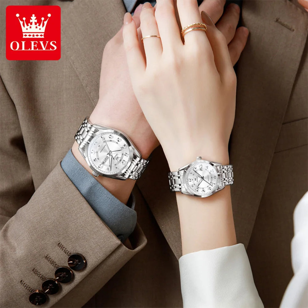 OLEVS 3666 Couple Watch Luxury Original Fashion Brand Waterproof Luminous Quartz Watch Man And Woman Watches Calendar Design