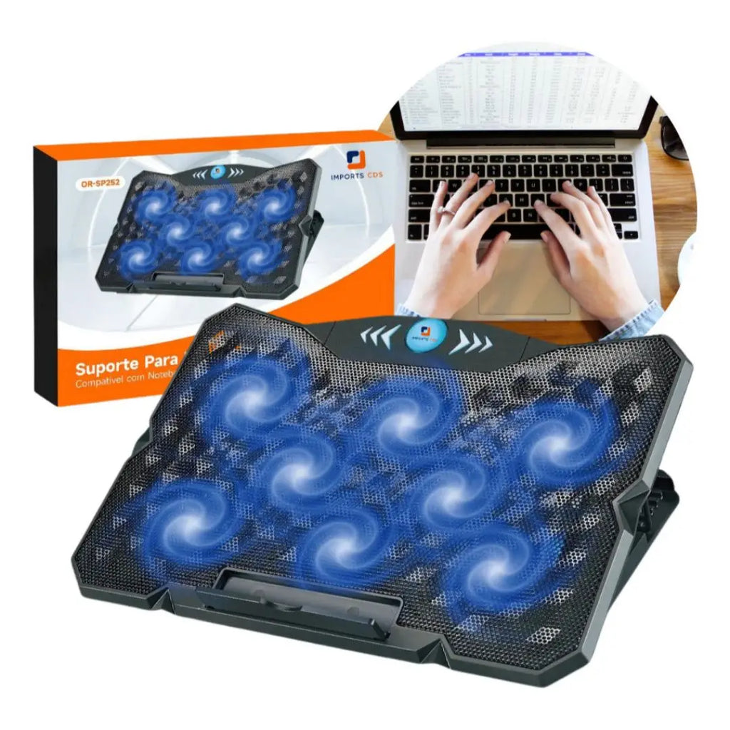 Oberon ORSP252 USB 8 Fan Cooler Support Notebook Adjustable Height Angulo Adjustable Base Cooling 12 by 19 Inch