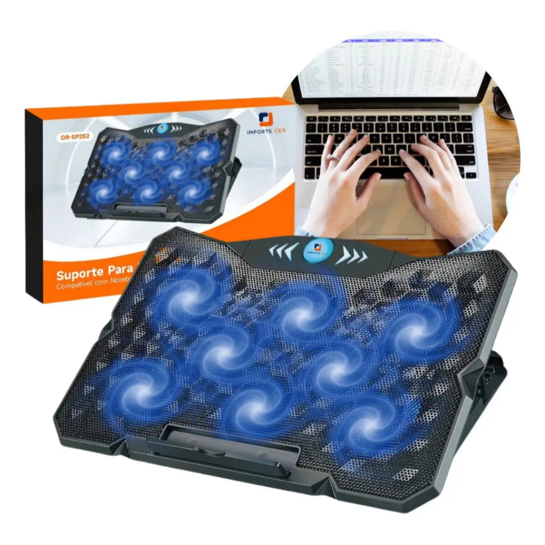 Oberon ORSP252 USB 8 Fan Cooler Support Notebook Adjustable Height Angulo Adjustable Base Cooling 12 by 19 Inch