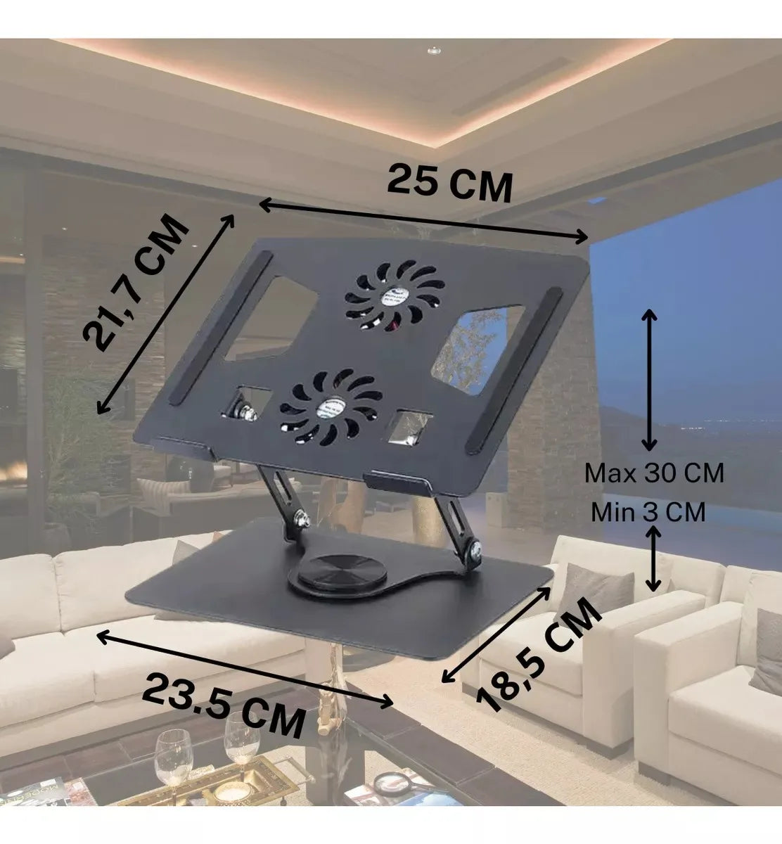 360 ° Adjustable Folding MacBook Laptop Stand with Integrated Cooler Ergonomic Base for Note Ventile Improvement