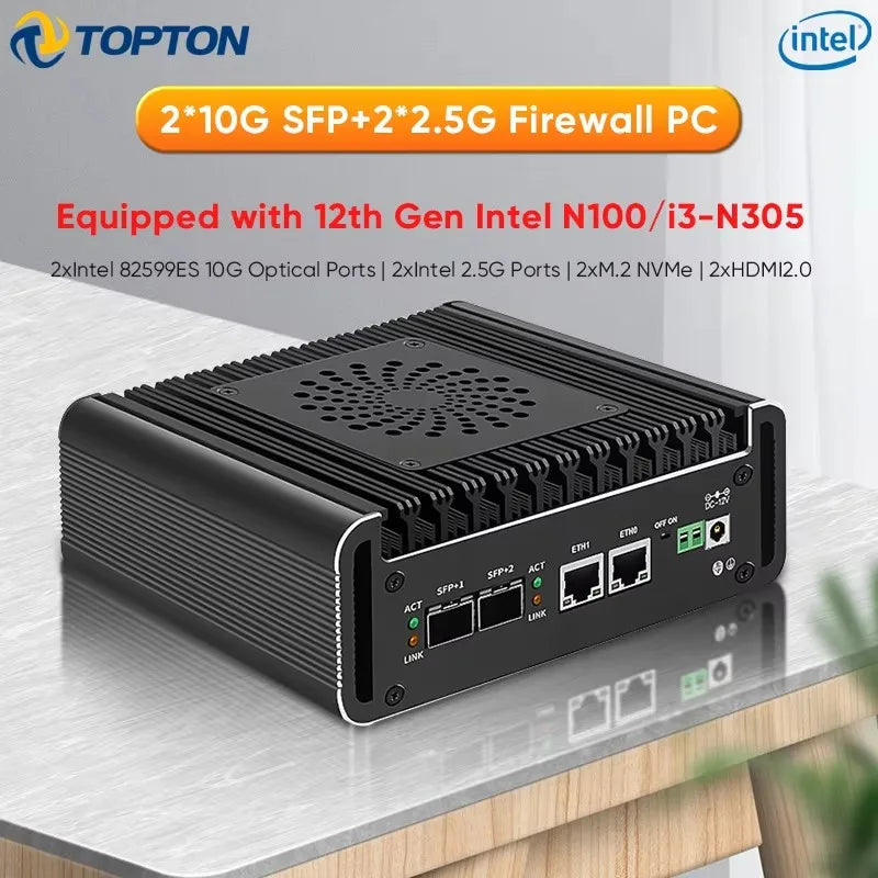Topton 2x10G SFP+ 2xi226-V 2.5G Firewall Mini PC Intel 3 N355 N305 N150 N100 2xNVMe 2xHD DDR5 NAS Home Server pfSense Proxmox