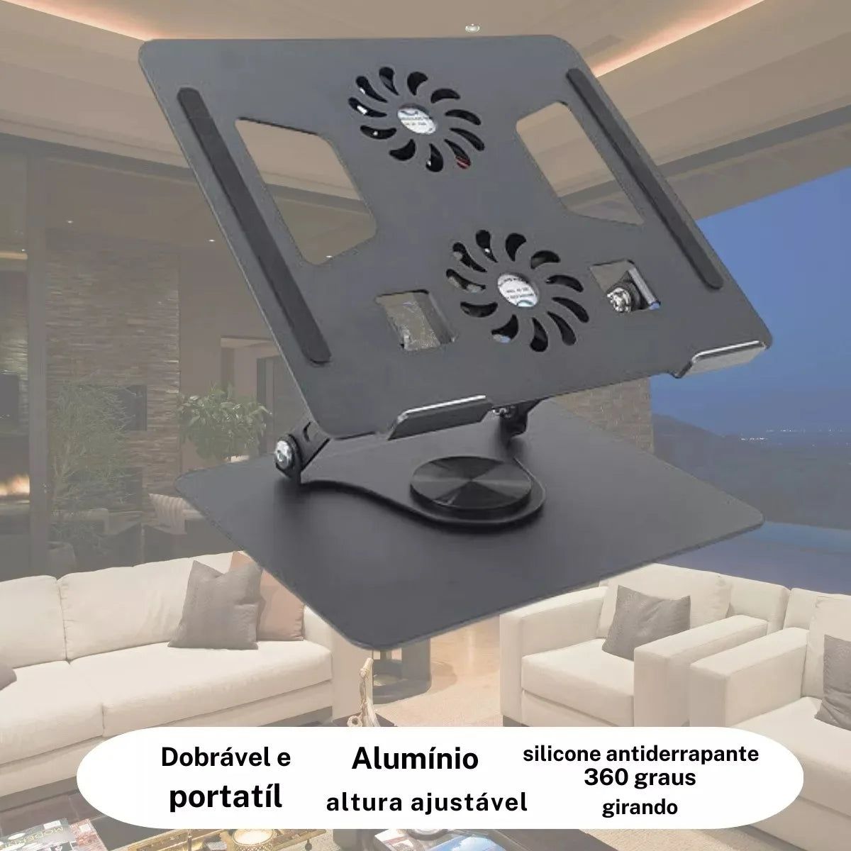 360 ° Adjustable Folding MacBook Laptop Stand with Integrated Cooler Ergonomic Base for Note Ventile Improvement