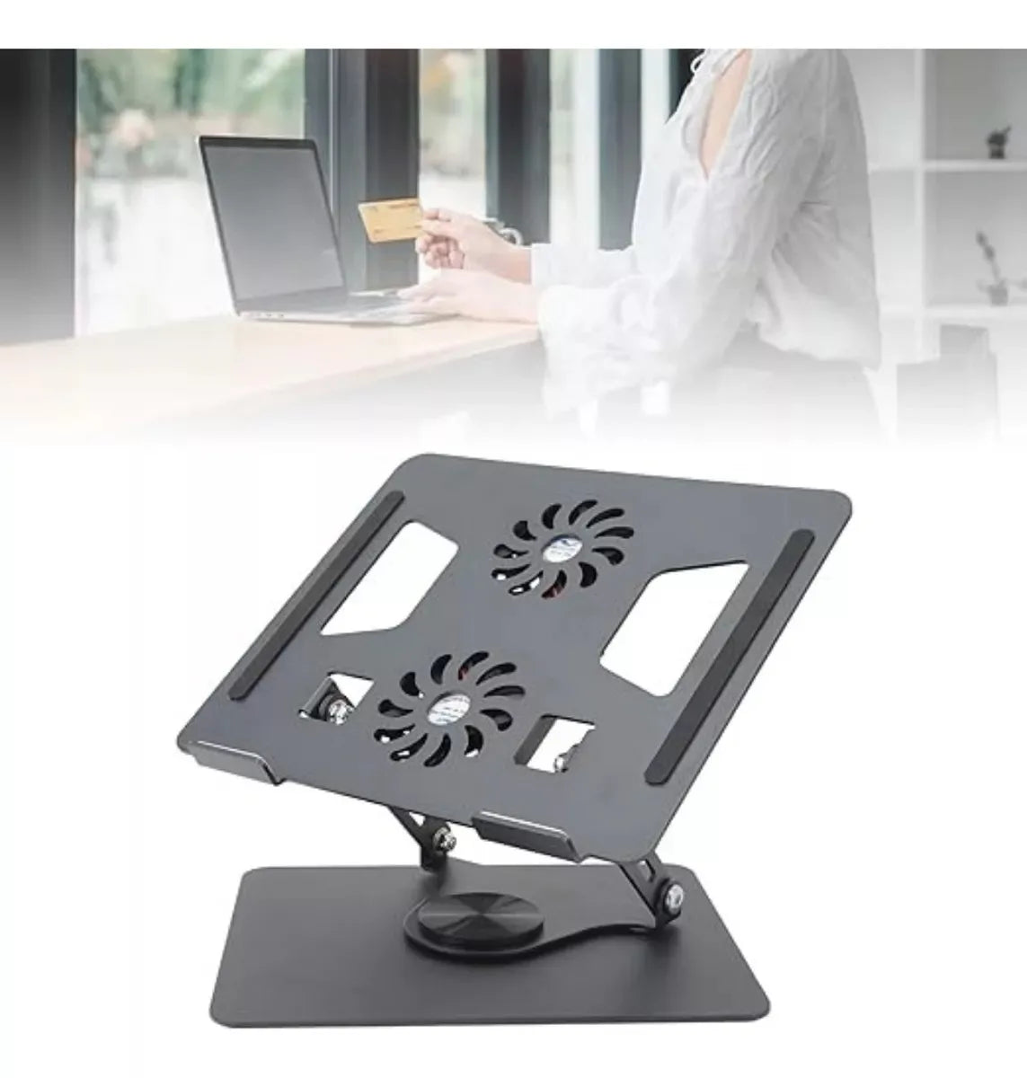 360 ° Adjustable Folding MacBook Laptop Stand with Integrated Cooler Ergonomic Base for Note Ventile Improvement