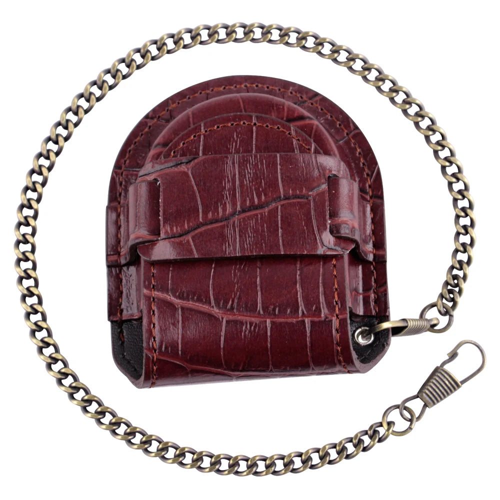 Black Brown Cover Vintage Classic Pocket Watch Box Fashion Male Holder Storage Case Coin Purse Pouch Bag With Chain