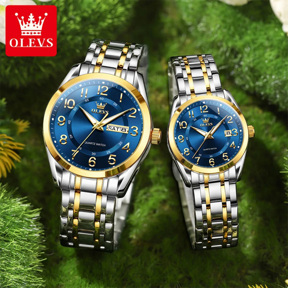 OLEVS 3666 Couple Watch Luxury Original Fashion Brand Waterproof Luminous Quartz Watch Man And Woman Watches Calendar Design