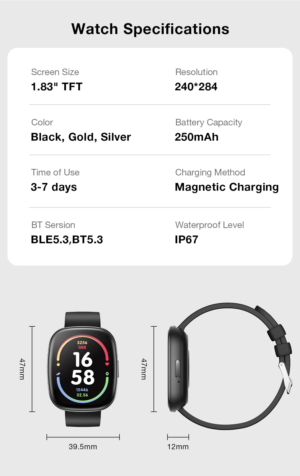 KHwatch S6 Man Watches 1.83" Screen IP67 Sport Waterproof Watches Bluetooth Call  Voice Assistant Digital Watch For Boy Teen Man