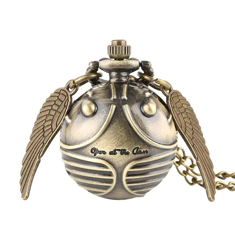 Luxury Golden Watch Ball Little Cute Quartz Pocket Watch Pendant Wings Necklace Gifts for Men Women Kids reloj 2022