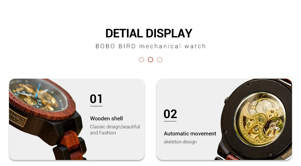 BOBO BIRD Hollow Sandalwood Men's Automatic Mechanical Watch Self-wind Wristwatch With Wood Box Dropshipping Personalized