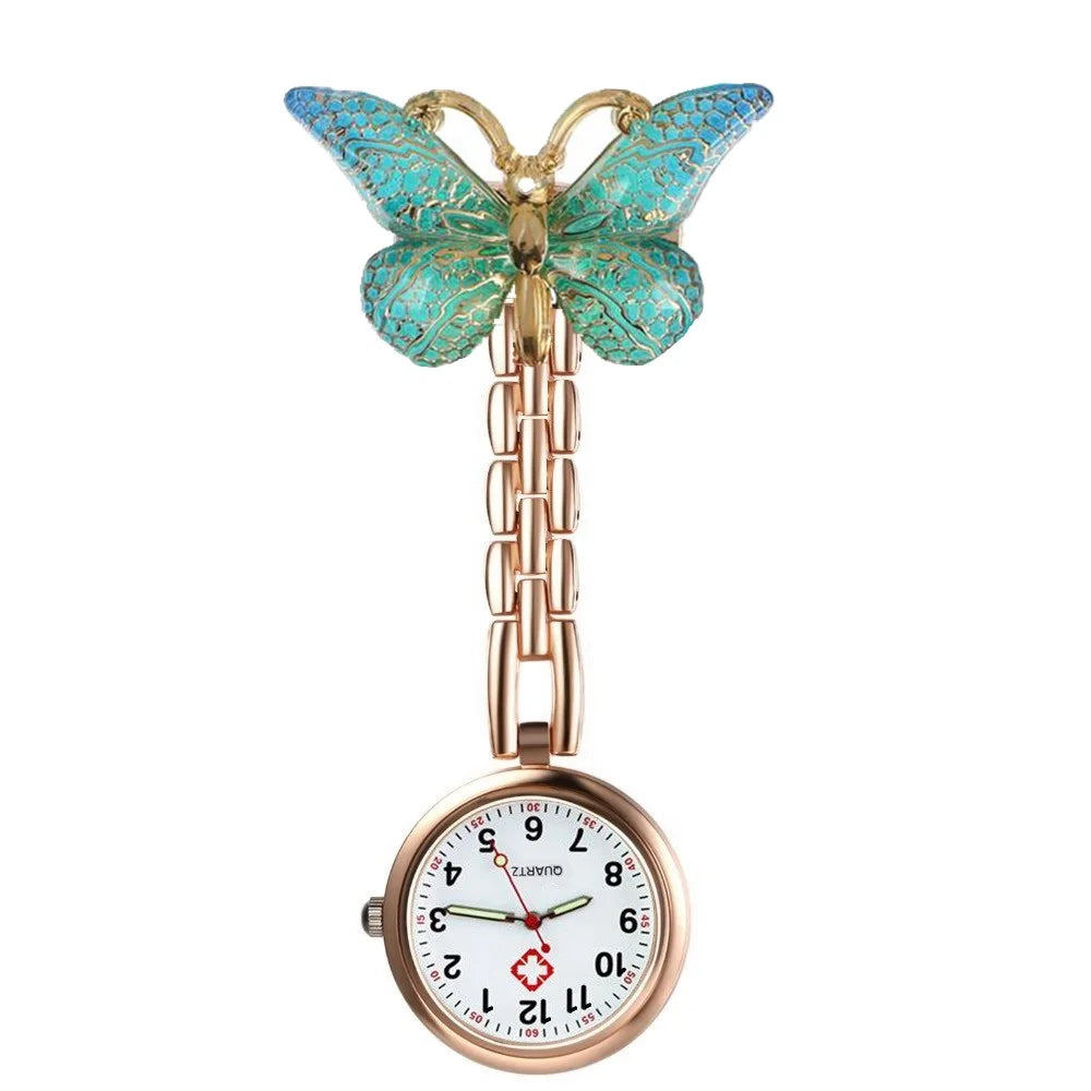 Colourful Resin Butterfly Rose Gold Alloy Small Pins Pocket Watches Nurse Doctor Hospital Medial Transparent Gift Watches Clock