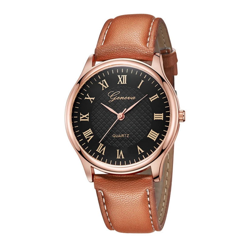 GENEVA Fashion Wristwatch Black Dial Leather Strap Men Waterproof Outdoor Watches Business Quartz Clock Male Relogio Masculino