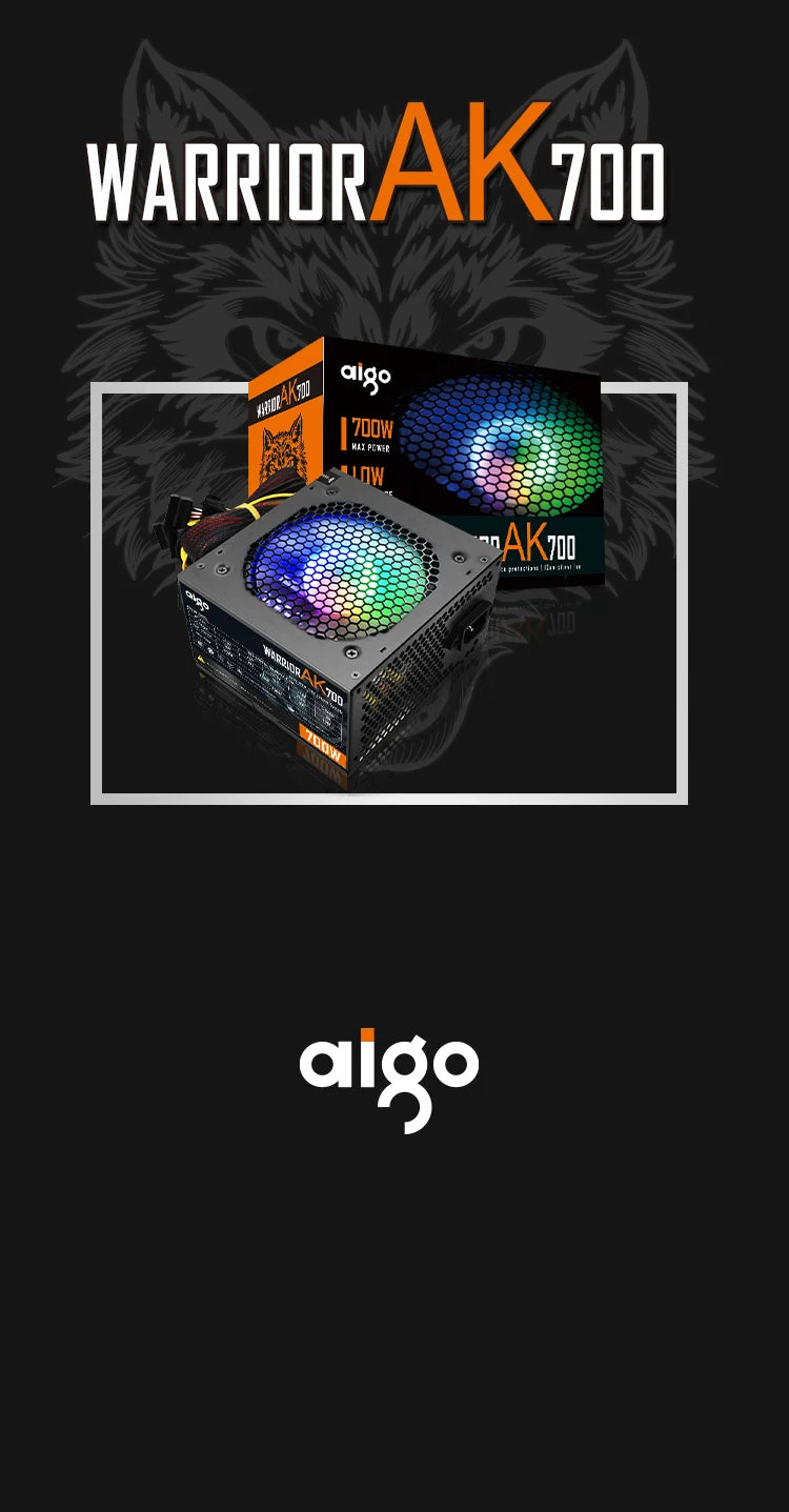 Aigo AK 500W 600W 700W PC PSU Power Supply Unit Gaming Quiet 120mm RGB Fan 220V ATX Desktop computer Power Supply for 7800x3d
