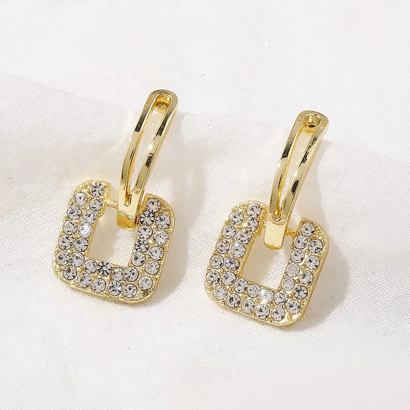 S925 Silver Needle Super Flash Fashion Ear Buckle Temperament Wild Net Red Earrings Geometric Square Rhinestone Earrings Jewelry
