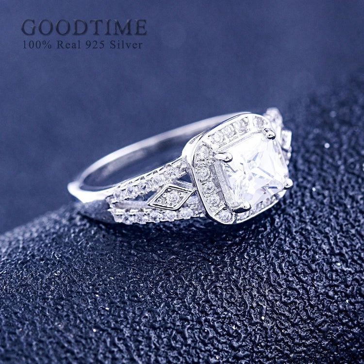 Luxury Women Ring Pure 925 Sterling Silver Ring Square Zircon Rhinestone Bride Wedding Jewelry Gift Accessories For Party