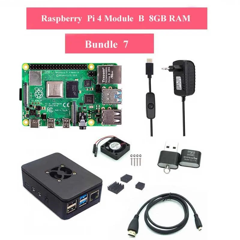Raspberry Pi 4 Model B 2/4/8GB RAM + Case + Fan + Heat Sink + Power Adapter + 32/64 GB SD Card +HDMI-compatible Cable for RPI 4B