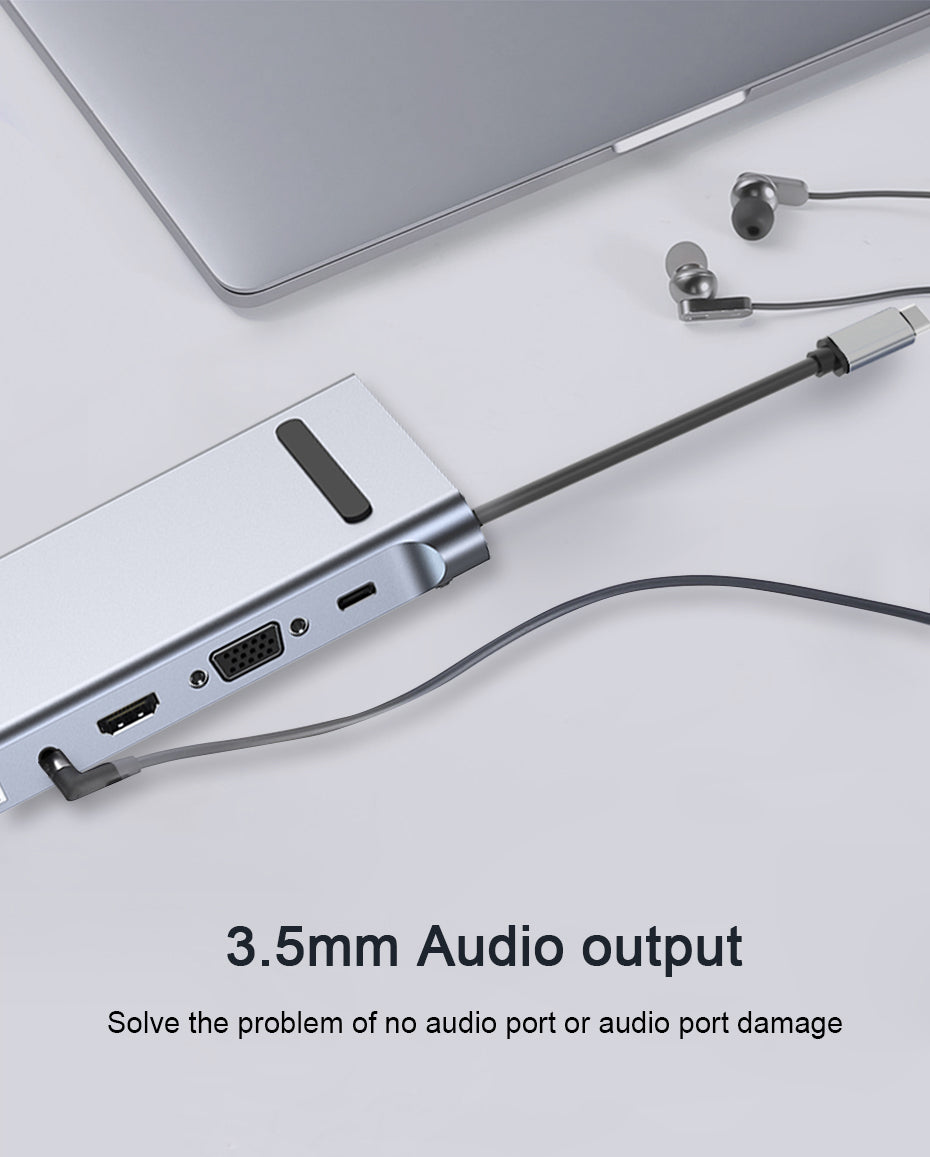 8/11/12-in-1 Type C Dock USB C Hub 3.0 Splitter Multiport Adapter 4K HDMI RJ45 SD/TF VGA HDMI PD for Laptop MacBook iPad xiaomi