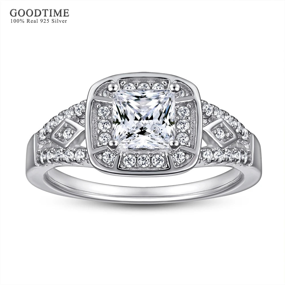 Luxury Women Ring Pure 925 Sterling Silver Ring Square Zircon Rhinestone Bride Wedding Jewelry Gift Accessories For Party