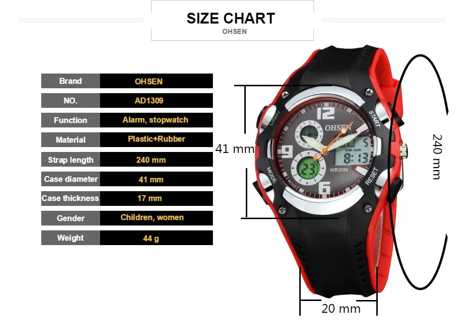 OHSEN Fashion Children Watches Digital LED Analog Watch Boys Girls Quartz Wriwatch Kids Sport Wristwatch Alarm Electronic Clocks