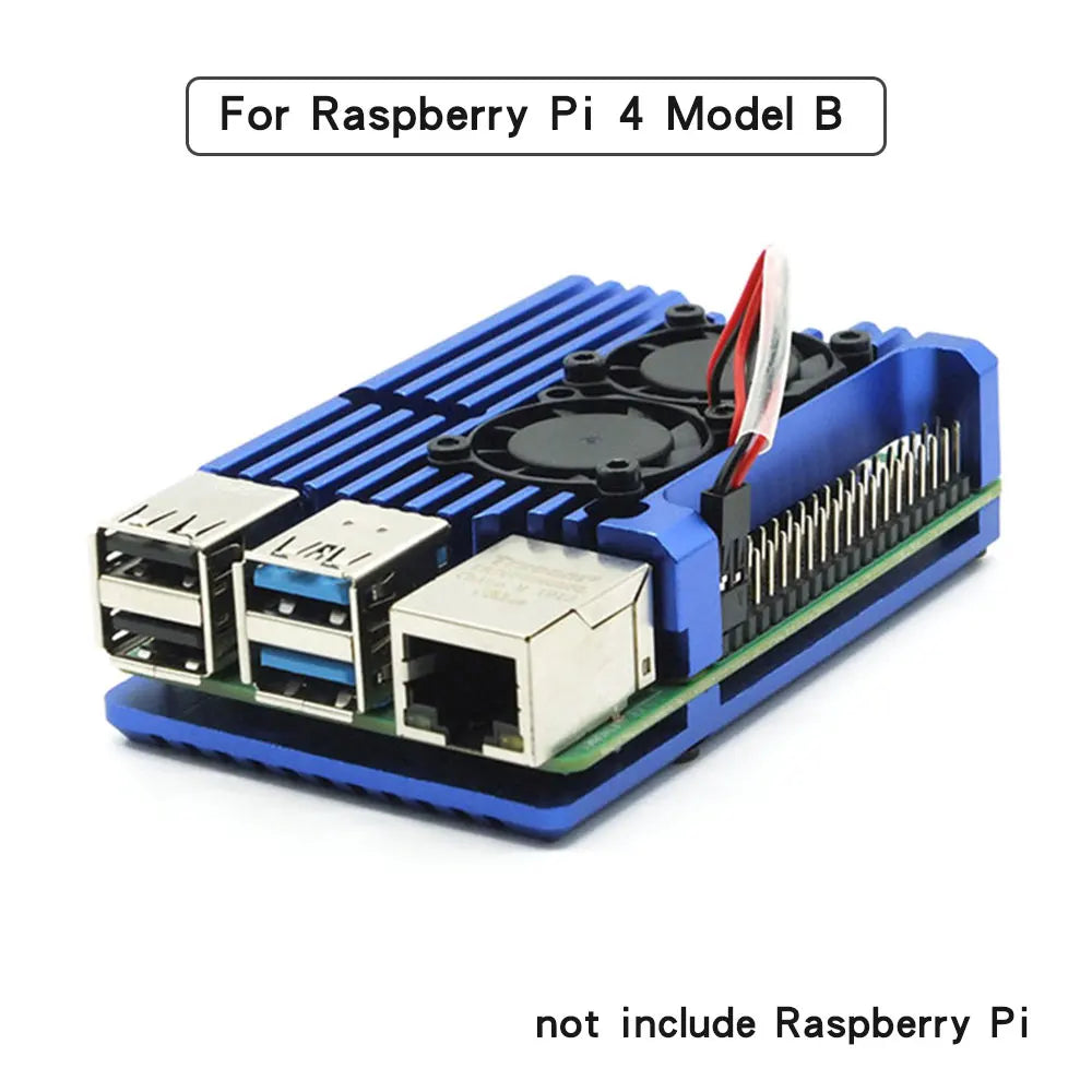 Raspberry Pi 4 Model B Dual Fans CNC Aluminum Alloy Case Metal 5 Color Armor Shell with Heat Sinks for Raspberry Pi 4B/3B+/3B