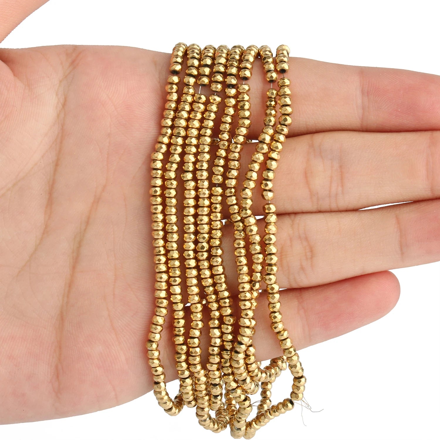 AAA+ Gold-Plated Color Retention Hematite Beads Natural Stone Round Spacer Loose Beads for jewelry Making DIY Bracelet 15inches
