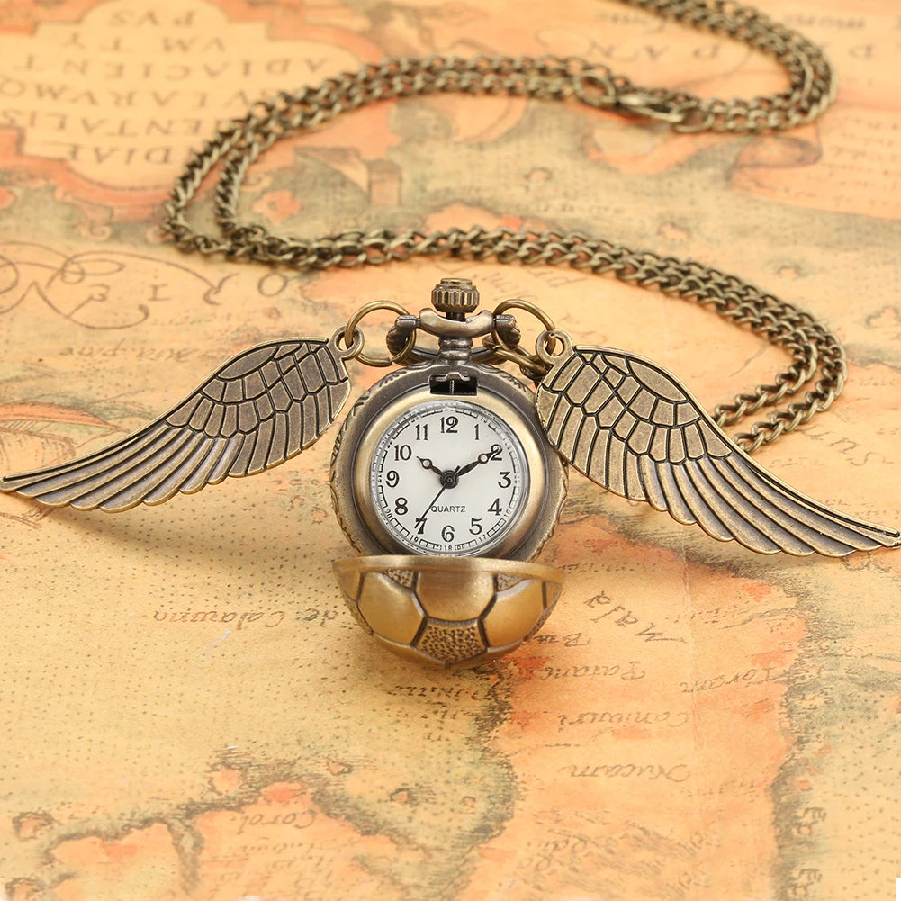 Luxury Golden Watch Ball Little Cute Quartz Pocket Watch Pendant Wings Necklace Gifts for Men Women Kids reloj 2022
