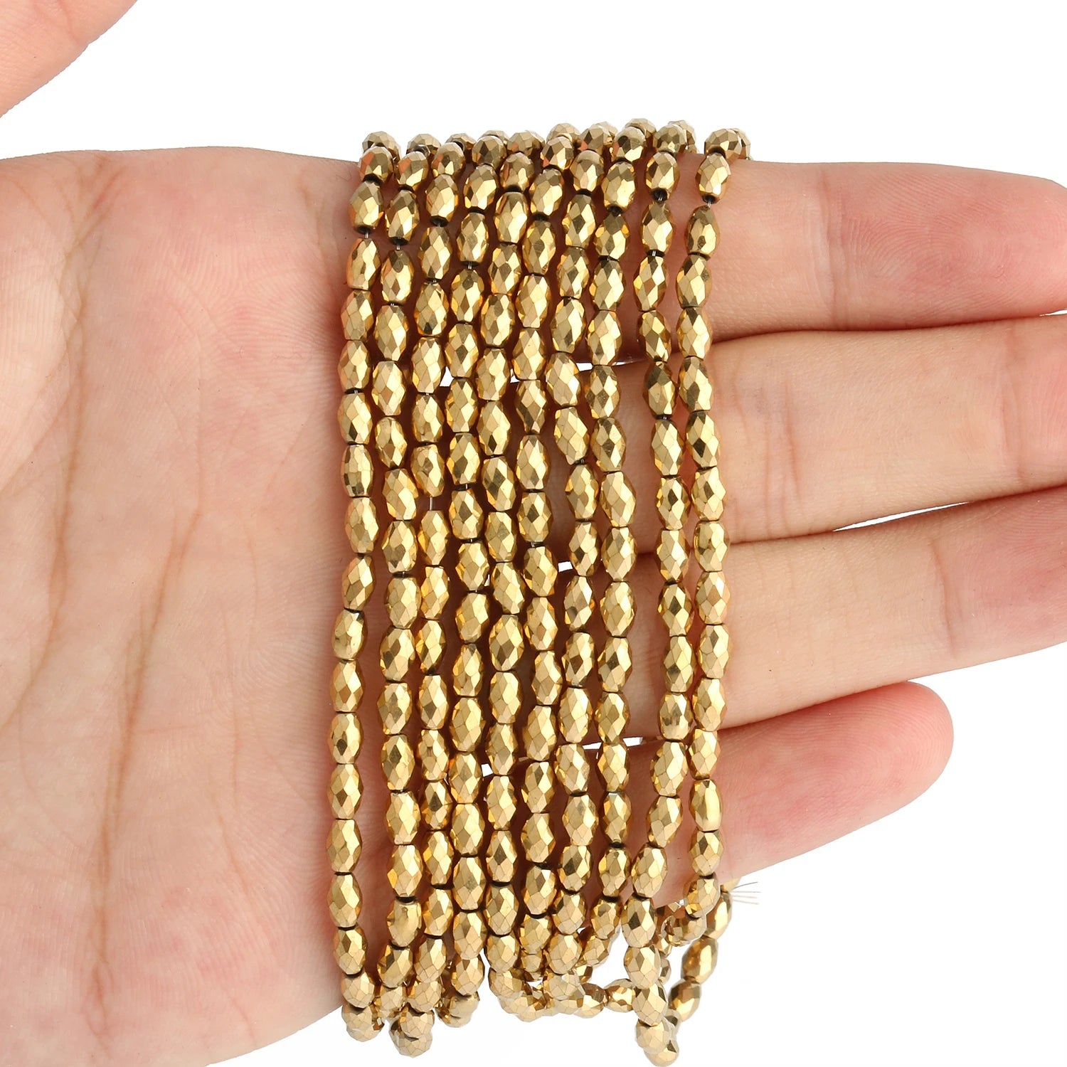 AAA+ Gold-Plated Color Retention Hematite Beads Natural Stone Round Spacer Loose Beads for jewelry Making DIY Bracelet 15inches