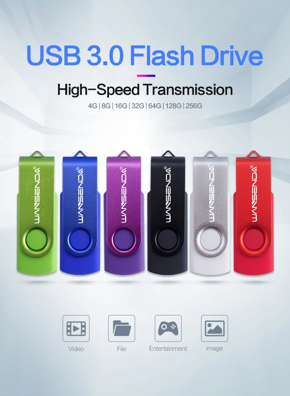 WANSENDA USB Flash Drive 3.0 Pen Drive 256GB 128GB 64GB 32GB 16GB 8GB 4GB Rotating Design Memory Stick Pendrive Cle USB Stick