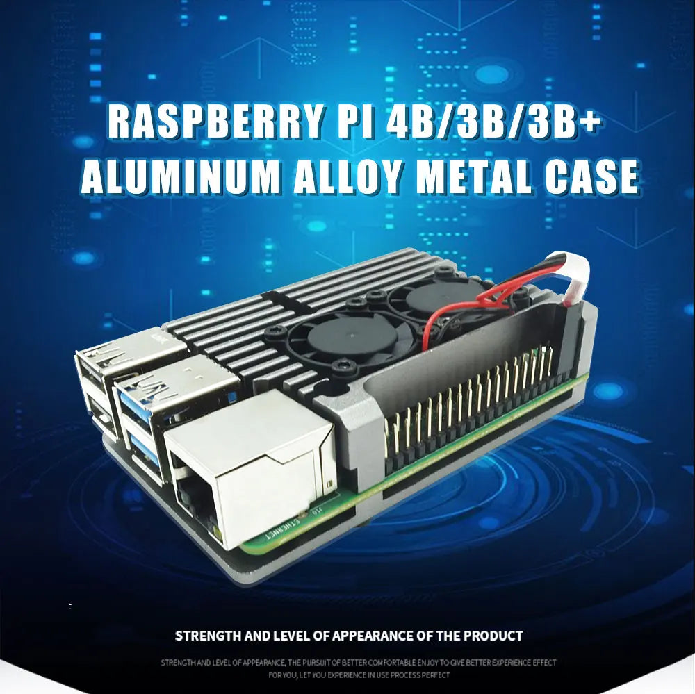 Raspberry Pi 4 Model B Dual Fans CNC Aluminum Alloy Case Metal 5 Color Armor Shell with Heat Sinks for Raspberry Pi 4B/3B+/3B