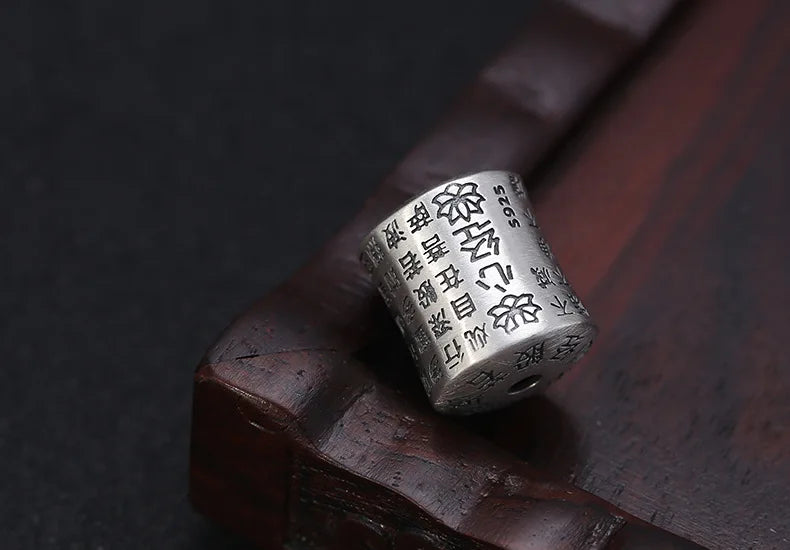 100% 925 Silver Lotus Jewelry Bead Buddhist the Heart Sutra Beaded Pendant Sterling Good Luck Bead Pendant