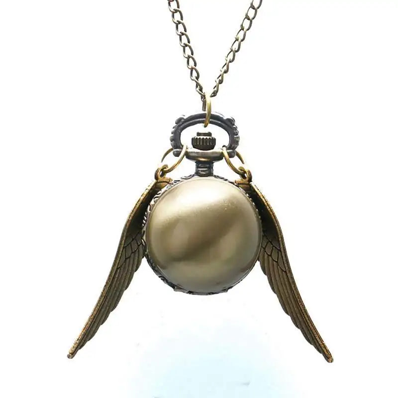 Luxury Golden Watch Ball Little Cute Quartz Pocket Watch Pendant Wings Necklace Gifts for Men Women Kids reloj 2022