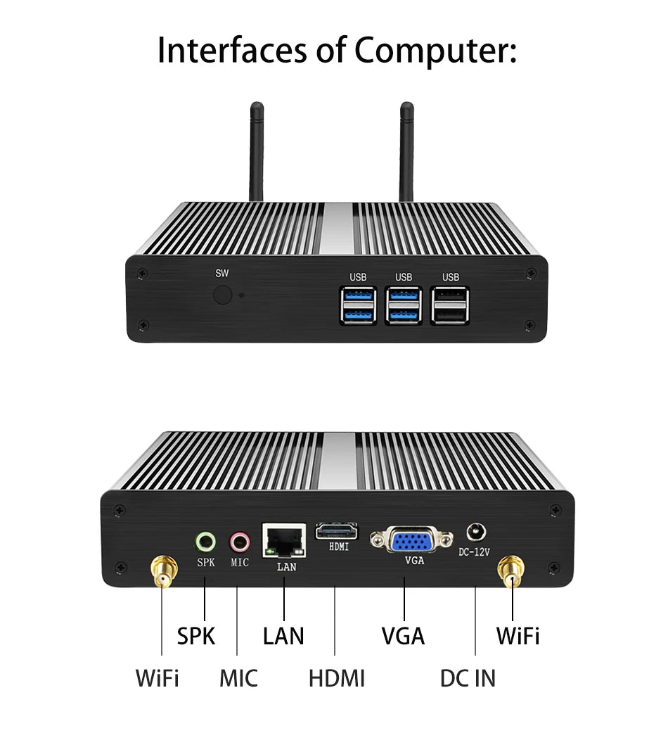 BEBEPC Fanless Mini PC Intel Core i3-4005U HD i3 7100U i5-4200U Windows 10/7 Mini Computer Desktop HTPC HDMI Desktop mini pc