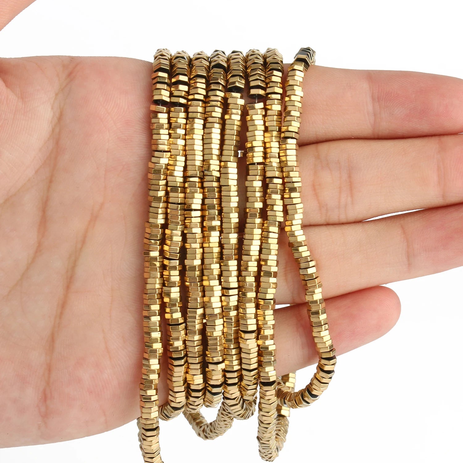 AAA+ Gold-Plated Color Retention Hematite Beads Natural Stone Round Spacer Loose Beads for jewelry Making DIY Bracelet 15inches