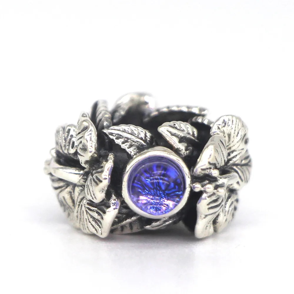 Mistletoe 925 Sterling Silver Hibiscus Stopper Spacer Charm Bead With Natural Labradorite Stone Fit Troll 3.0mm Bracelet Jewelry