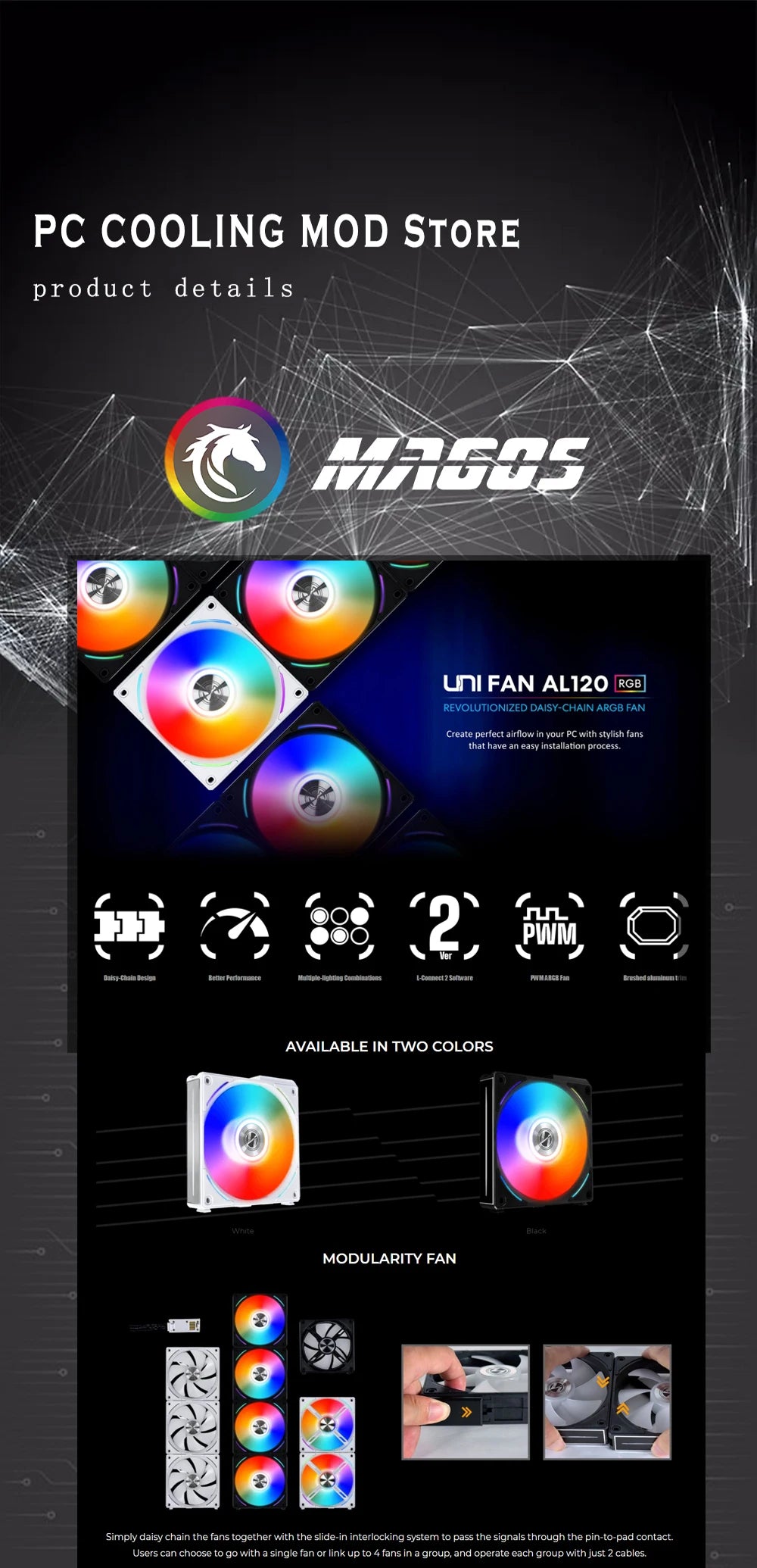 Lian Li UNI Fan AL120 ARGB Cableless Fan Support L-Connect 3 PWM Silent Low Noise High RPM MB SYNC Control Triple Pack