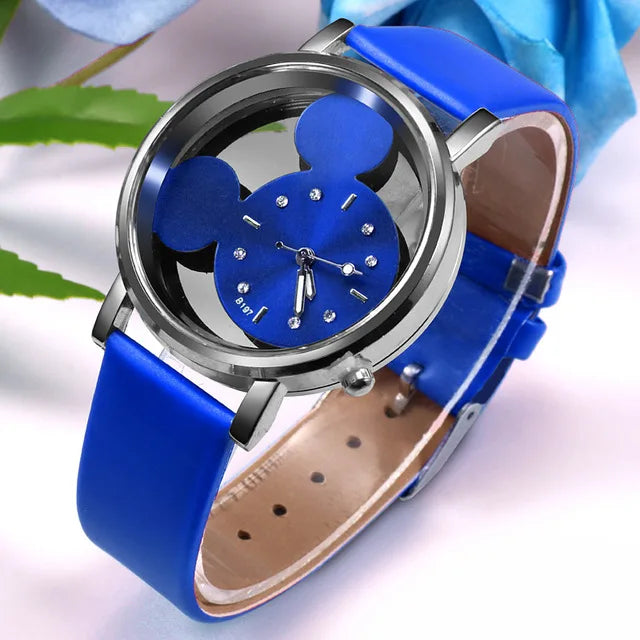 Fashion Cute Ladies Watches Women Transparent Watches Blue Leather Band Quartz Wristwatches Gifts Relogio Feminino Reloj Mujer