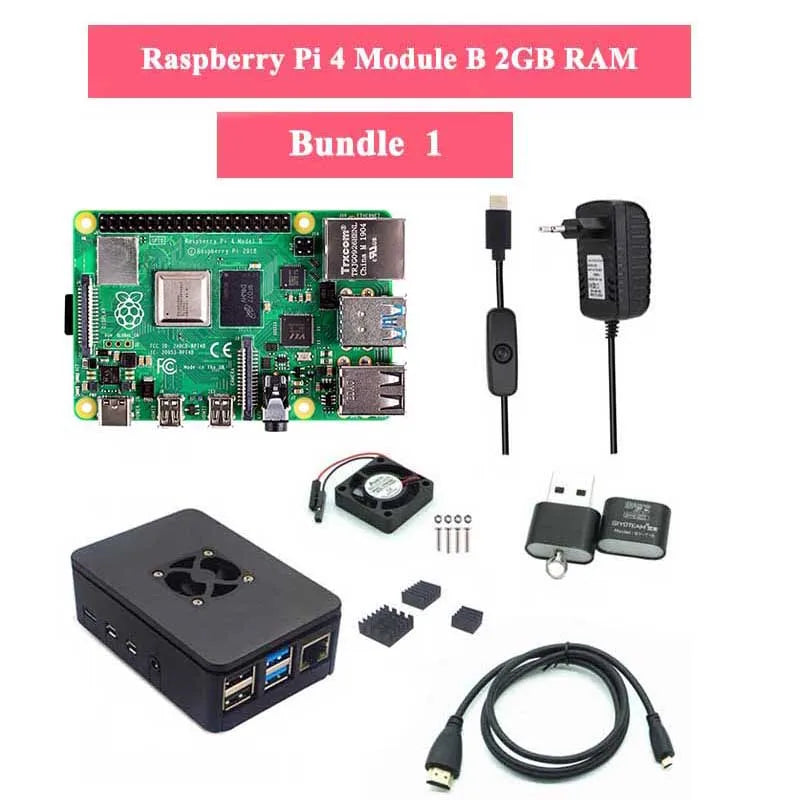 Raspberry Pi 4 Model B 2/4/8GB RAM + Case + Fan + Heat Sink + Power Adapter + 32/64 GB SD Card +HDMI-compatible Cable for RPI 4B