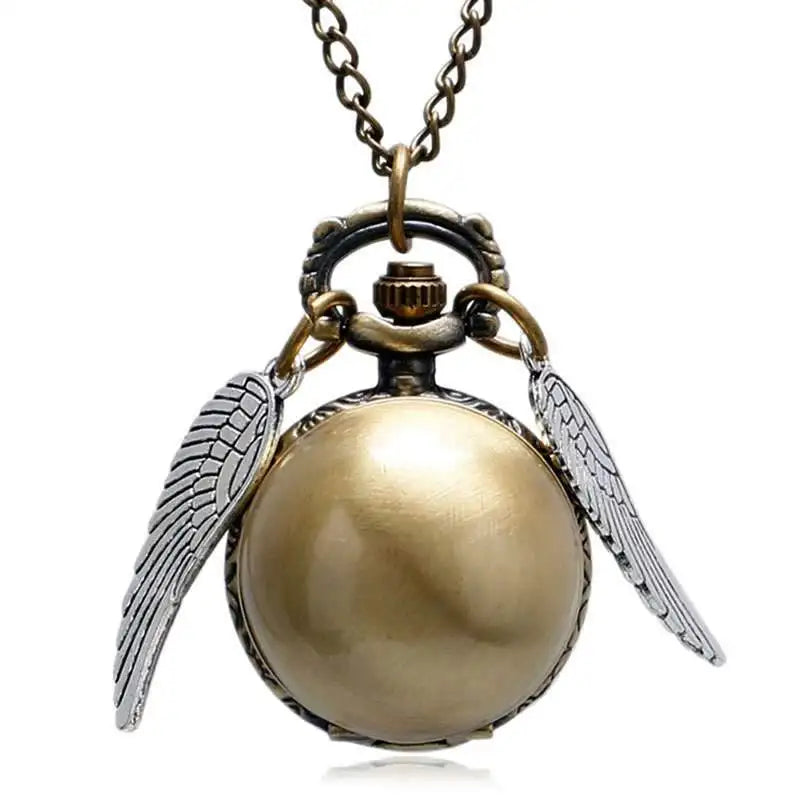Luxury Golden Watch Ball Little Cute Quartz Pocket Watch Pendant Wings Necklace Gifts for Men Women Kids reloj 2022