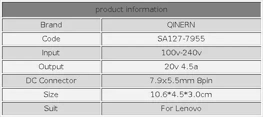 20V 4.5A 90W 7.9*5.5mm 8 pin AC Laptop Adapter For Lenovo T6 R6 Z6 X6 X200 X300 3000 C100 T60 E125 E430 E530 E4 Notebook Charger
